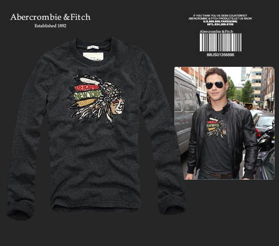 Abercrombie Fitch Hombres De Cuello Redondo Con Gente Fotos Largo Remera AF6096